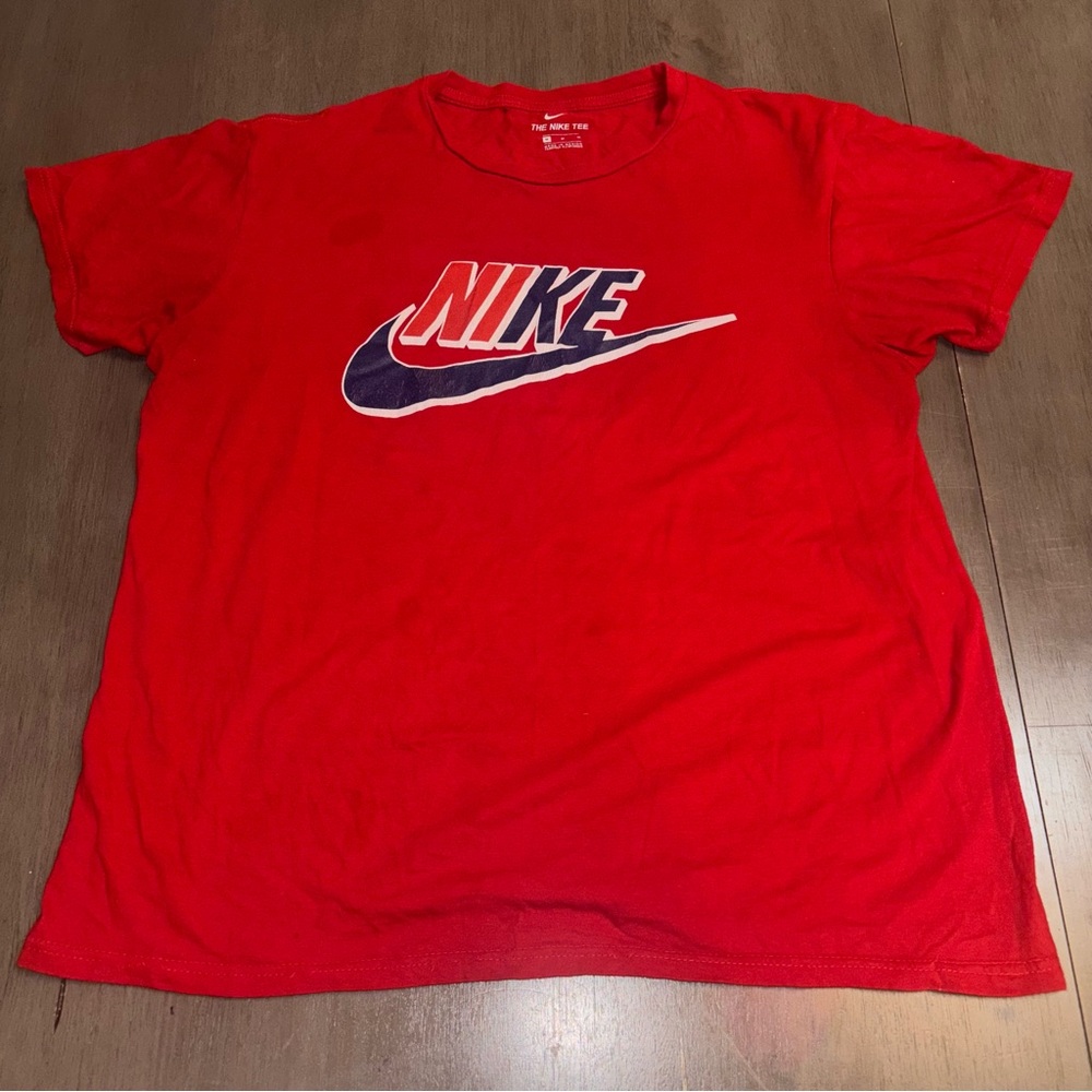 Nike Vibrant Red Tee with Navy Logo M